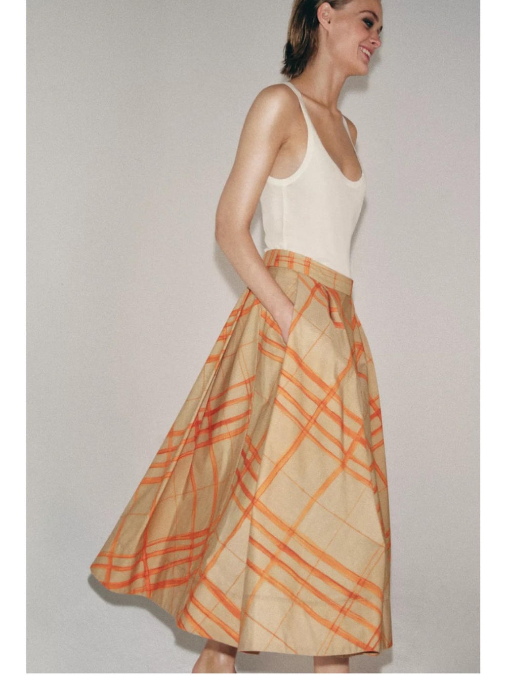 Zara Plaid Cape Midi Skirt With Side Pockets - Picture 1 of 12